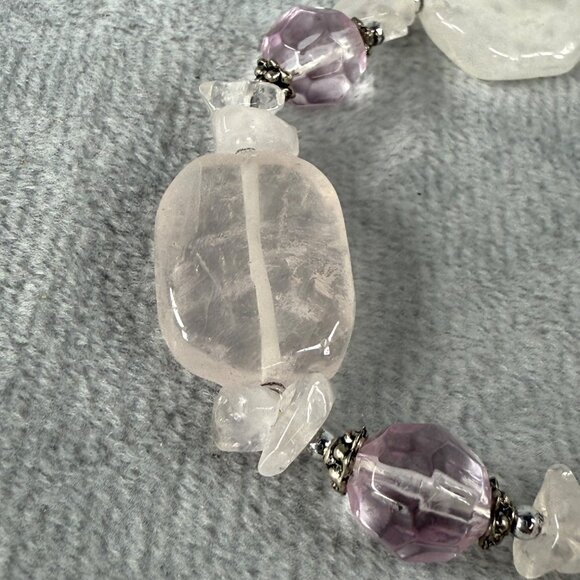 Rose Quartz & Amethyst Color Beaded Stretch Bracelet Women Adjusts - Picture 13 of 16